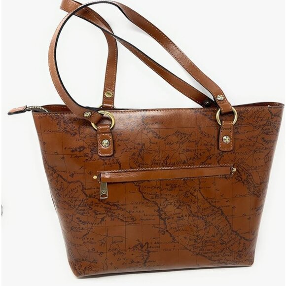Patricia Nash Handbags - Patricia Nash Signature Map Alessano Leather Tote Handbag Signature Map Print